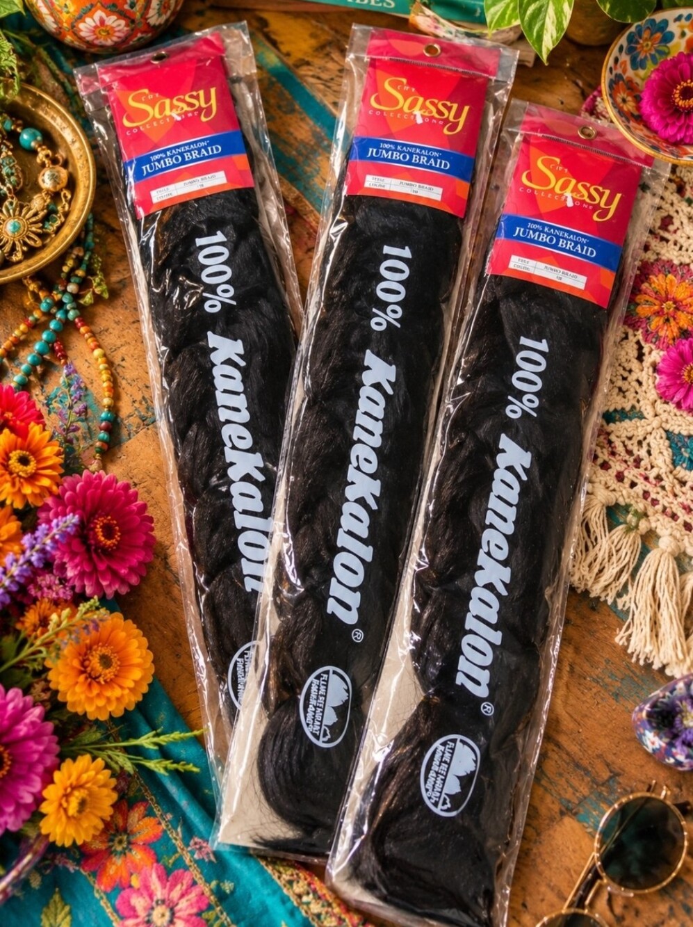 The Sassy Collection 1B Off Black 24" Kanekalon Jumbo Braid Hair 3-Pack